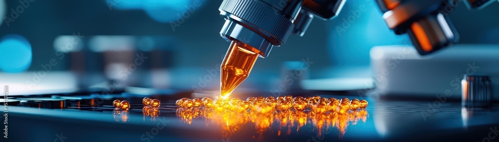 Poster close-up of a high-tech laser cutting machine in action, showing precise technology at work with spa