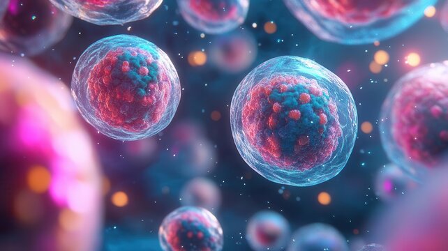 Microscopic view of cells, research environment, illustration