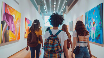 Genz in campus interacting in school. Group of young adults.