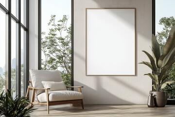 Poster Frame in Beige minimalist living room interior created with generative AI