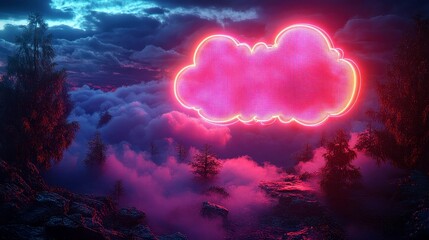 Fototapeta premium Retro-Futuristic Vaporwave Neon Talk Bubble with Glitch Effect - Vibrant Abstract Concept in Digital Design
