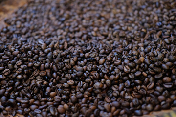 Freshly roasted robusta coffee with a brown color