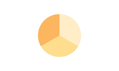 Circle divided into three equal segments. Three parts fraction circle.