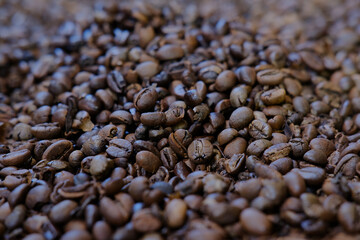 Freshly roasted robusta coffee with a brown color