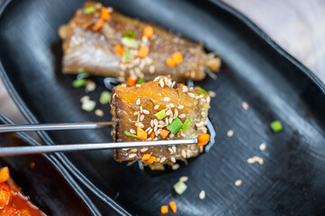 Korea Side Dish food. Braised Half dried Pollack