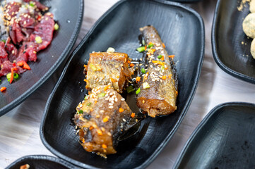 Korea Side Dish food. Braised Half dried Pollack