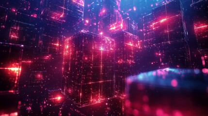 Fototapeta premium Neon Glow: Retro Blockchain Grid in Vaporwave Aesthetics