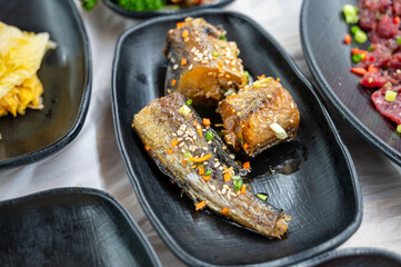 Korea Side Dish food. Braised Half dried Pollack