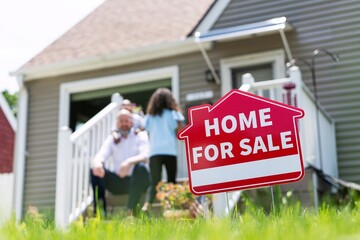 Home For Sale Sign with Family on Porch
