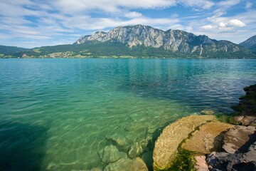 alpine lake Attersee in Austrian Alps