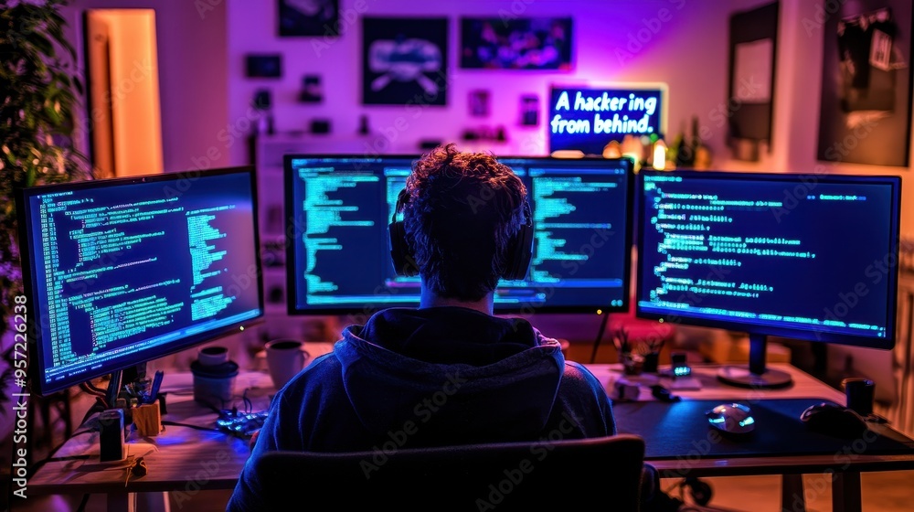 Wall mural Hacker's Workstation: Coding in the Digital Realm