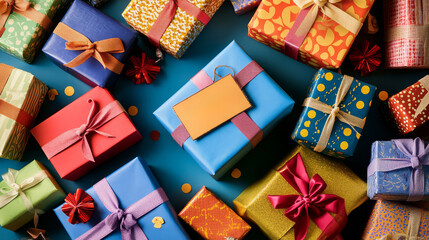 Fototapeta premium a background with a variety of wrapped of gift boxes