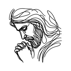  line art sketch drawing- jesus christ praying (artwork 1)