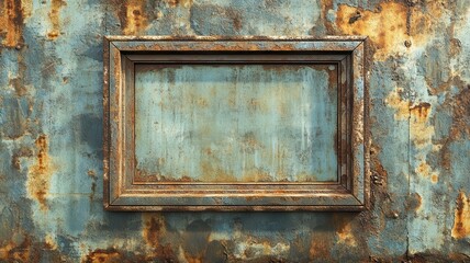 Antique frame, corroded metal wall, illustration