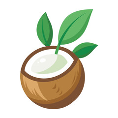 Coconut icon Vector illustration of a coconut with leaves.eps