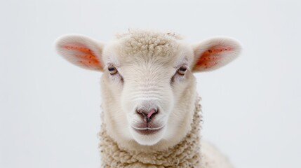 Fototapeta premium a white sheep peeping out, isolated on a white background