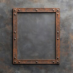 Obraz premium Rustic metal frame against a textured wall, ideal for showcasing photos or artwork in a vintage setting.