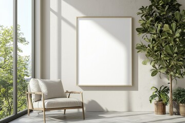 Poster Frame in Beige minimalist living room interior created with generative AI