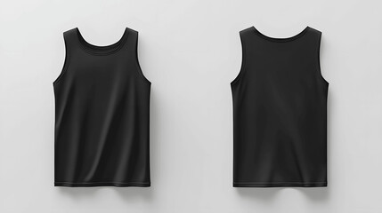 Black sleeveless men's tank top mockup, front and back view, isolated