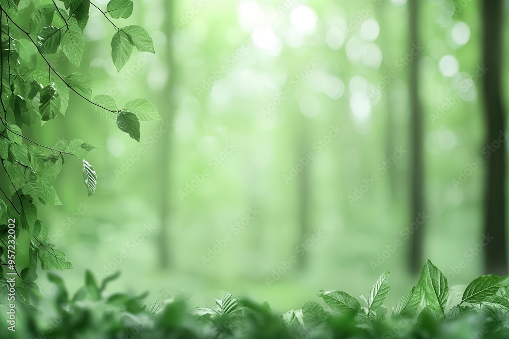 Aufkleber blurred forest scenery with soft tones, tranquil background, serene and calming setting for a soothi