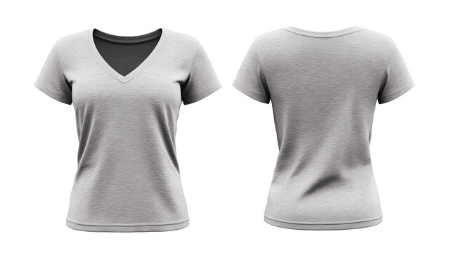 Grey v-neck women's t-shirt mockup, front view, isolated on white