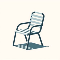 A flat illustration vector image of a simple outdoor patio chair with a metal frame and slatted seat, placed on a solid white background.