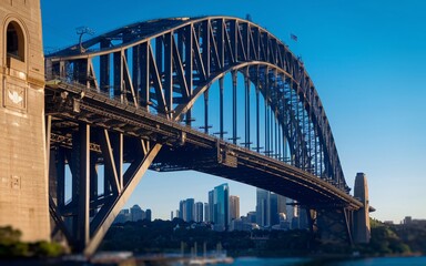 Fototapeta premium Close-Up of Sydney Harbour Bridge's Steel Arches: A Detailed Structural Background