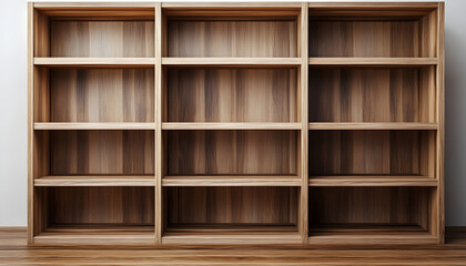 blank wooden bookshelf 3d rendering