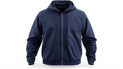 Navy blue windbreaker mockup front view isolated on white