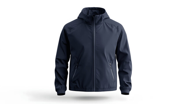 Navy blue windbreaker mockup front view isolated on white