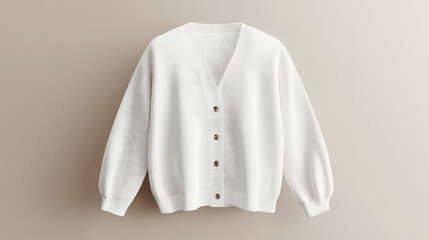 White cardigan mockup front view isolated on plain background