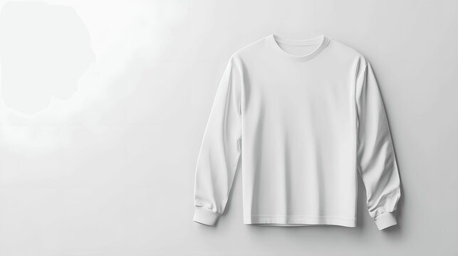 White long sleeve t-shirt mockup flat lay front view on plain background