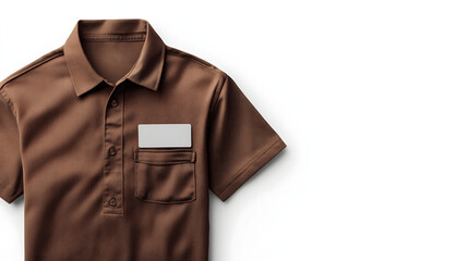 Delivery driver uniform mockup brown short-sleeve shirt with name badge