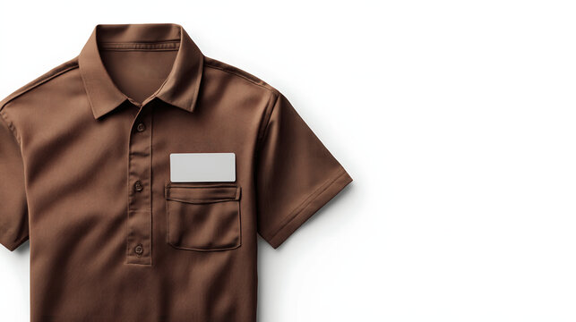 Delivery driver uniform mockup brown short-sleeve shirt with name badge