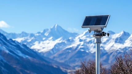 Solar Panel in Snowy Mountain Landscape

