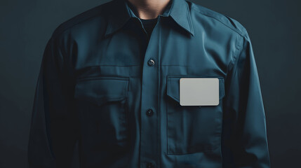 Dark blue security guard uniform mockup with name badge