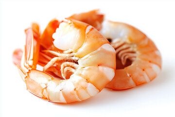Cooked shrimp with no head isolated on white background, Close up shot peel off shrimp shell.