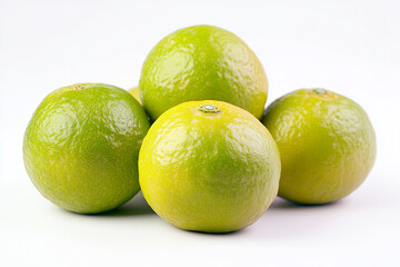 Fresh harvest orange isolated on white background, Close up shot group of unripe orange, Green mandarin orange.	