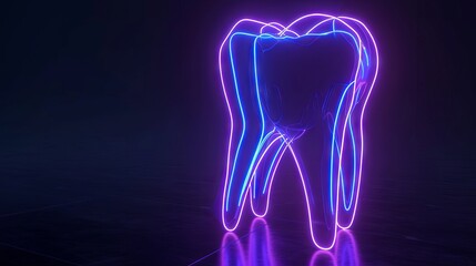 Neon Precision: Futuristic 3D-Printed Tooth in Glowing Wireframe"