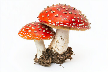 Obraz premium Red mushroom isolated on white background, Close up shot poisonous red mushroom, Red mushroom with rough mushroom cap.