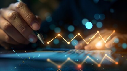 "Economic Triumph: Drawing Financial Charts and Growth Arrows for Business Development