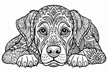 Intricate line art illustration of a dog with detailed patterns
