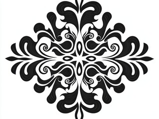 Symmetrical Black Floral Design A closeup perspective of a intricate black floral design against a white background showcasing a sense of rhythm and repetition Tribal