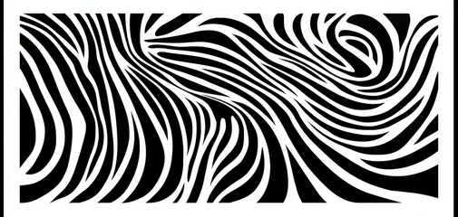 Abstract Zebra Stripes Black White Wavy Pattern Closeup Perspective Minimalist Design Tribal