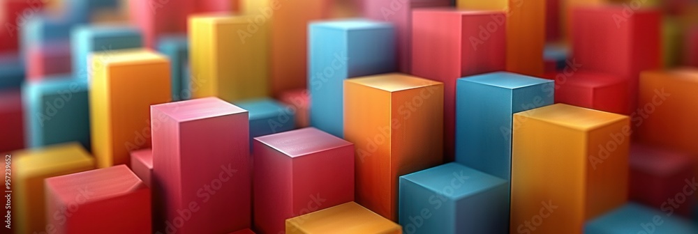 Poster multicolored cubes arranged in a random pattern