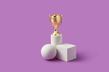 White geometrical podium for award ceremony with golden bowl