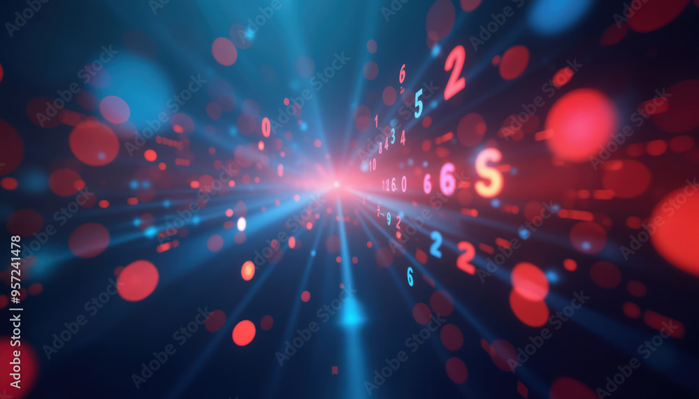 Poster glowing red and blue data particles: an abstract background featuring glowing red and blue data part