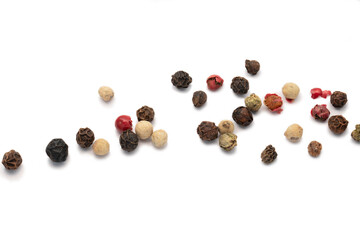 kinds of pepper isolated on white 