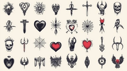 Dark Gothic Tattoo Flash 36 HandDrawn Designs Skulls Hearts Spiders Swords More Tribal