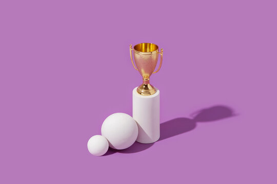 Plaster podium for three places with glossy cup for winner